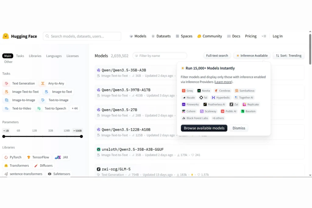 HuggingChat model switching interface no login required