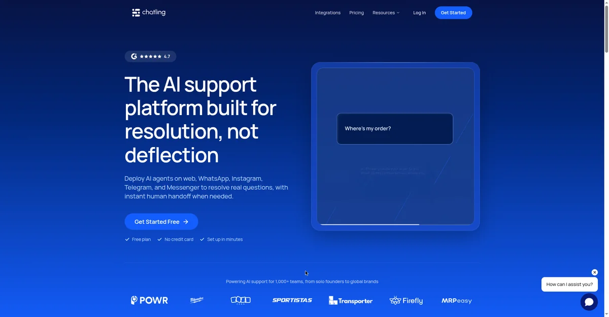Chatling homepage, best value AI chatbot with unlimited chats