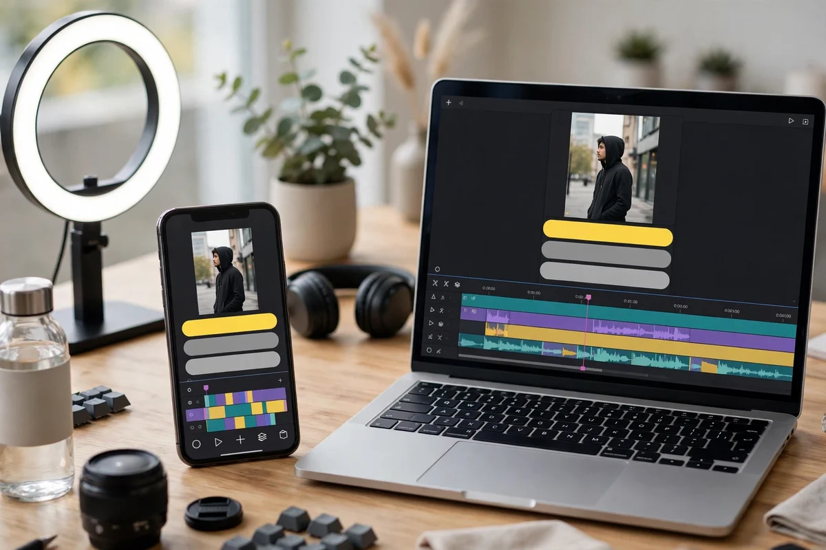 Editing a short-form video in CapCut with AI captions
