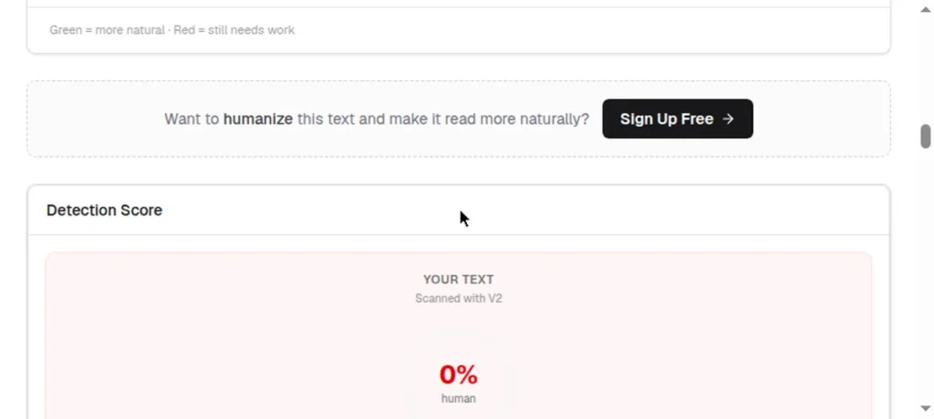 StealthWriter detector verdict on NoteGPT humanized output: 0 percent human, AI detected